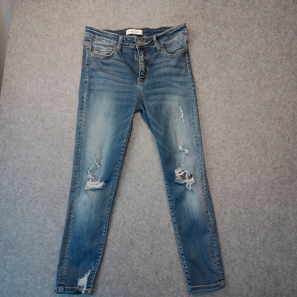 Flying Monkey Distressed Skinny Jeans Medium Wash Ripped Denim Womens Size 27